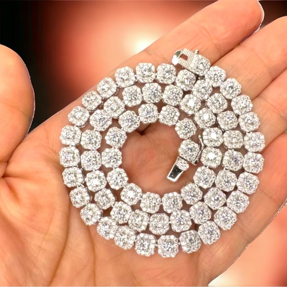18” Iced Out Cubic Zirconia Ice Cube Tennis Chain Solid 925 Sterling Silver - Picture 6 of 14